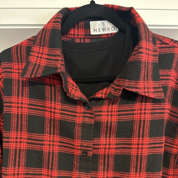 Kate Hewko Black / Red Plaid Long Shirt / Mini Dress w/ attached tank - Size L - Picture 2 of 13